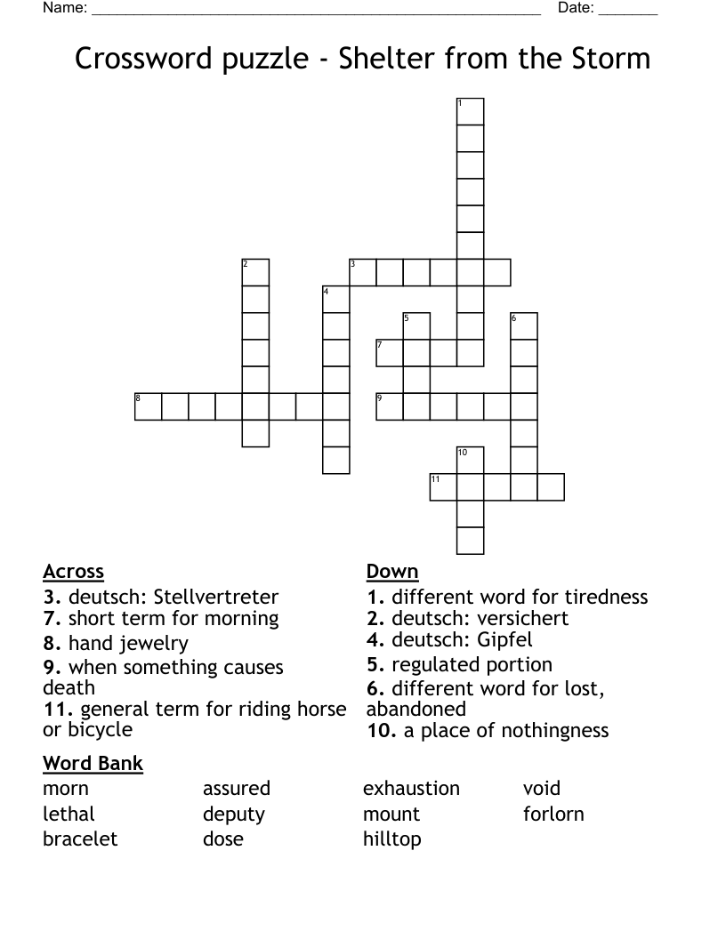 Crossword Puzzle Shelter From The Storm WordMint Crossword Puzzle Shelter From The Storm WordMint