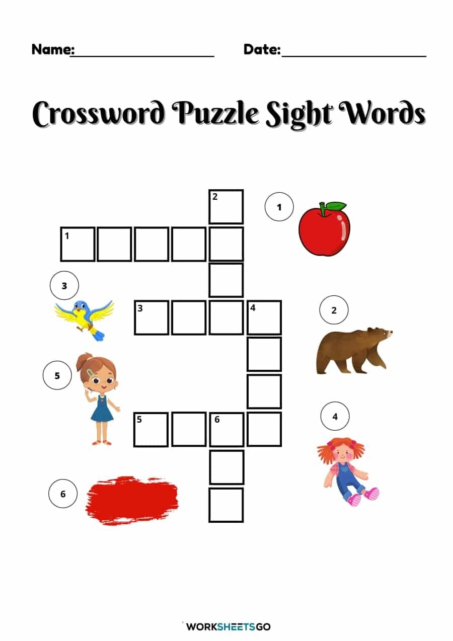 Crossword Puzzle Sight Words Worksheets WorksheetsGO