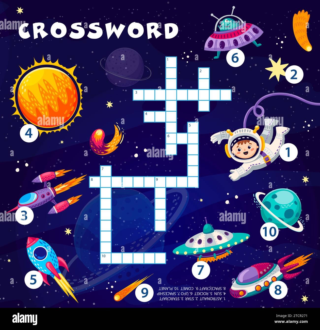 Crossword Quiz Game Cartoon Astronaut Starry Galaxy Fast UFO 