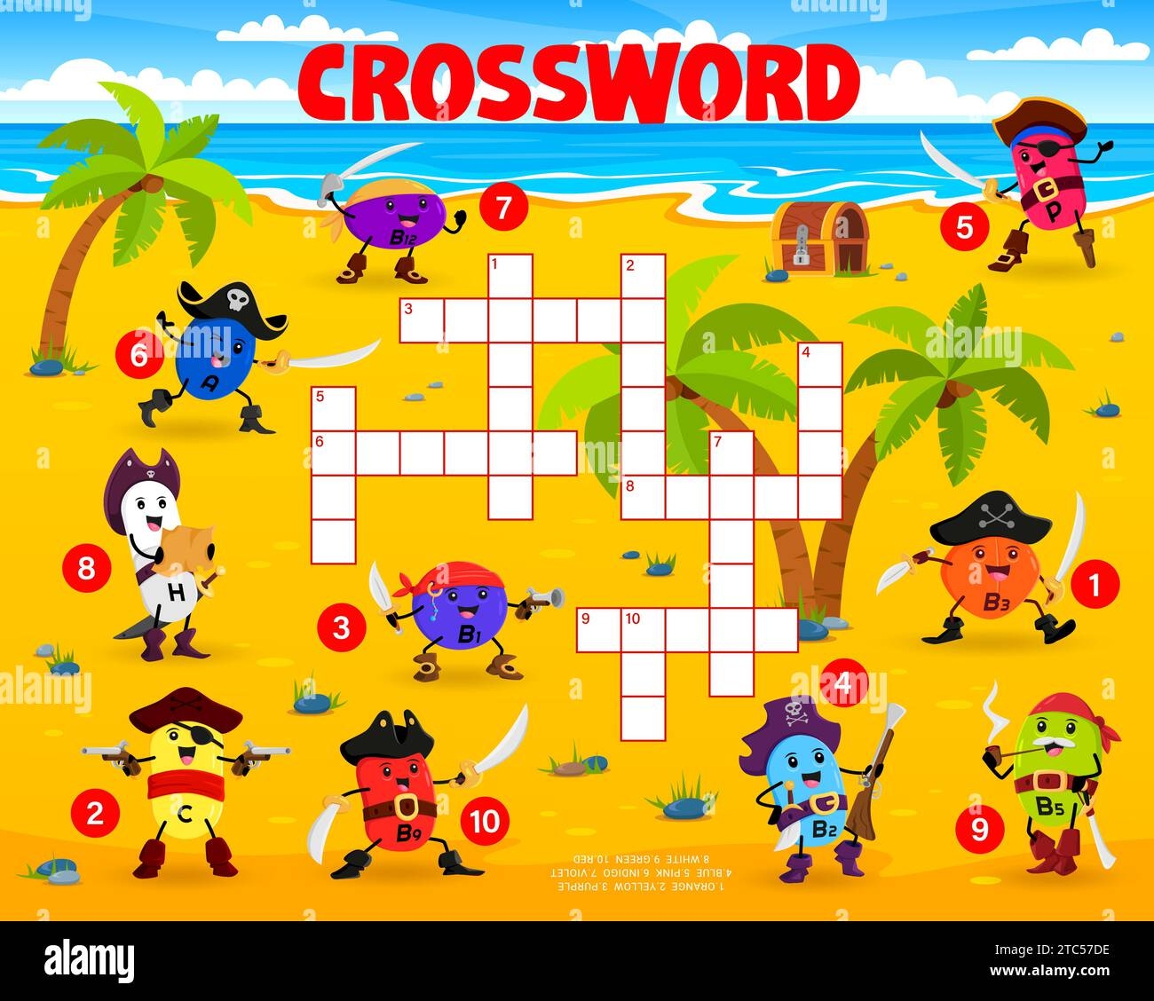 Crossword Quiz With Cartoon Vitamin Pirates And Corsairs 