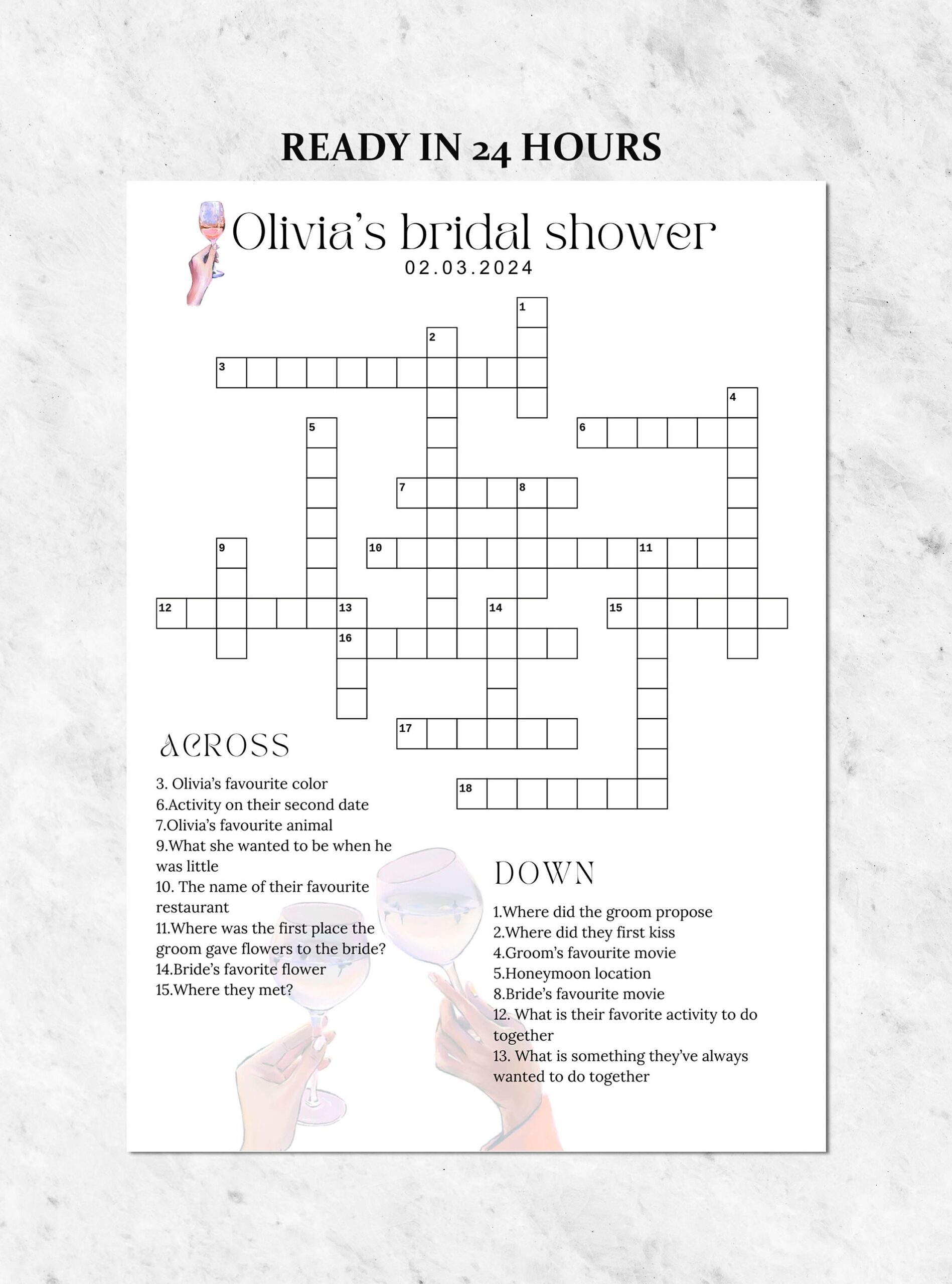 Custom Bridal Shower Crossword Puzzle Game Custom Wedding Custom Bridal Shower Crossword Puzzle Game Custom Wedding