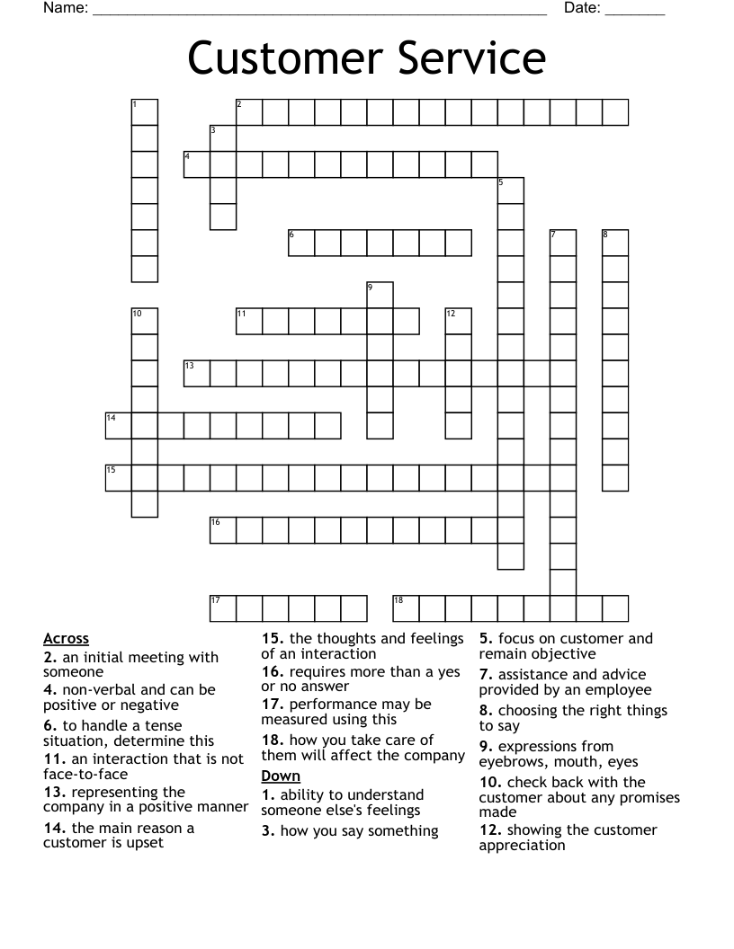 Customer Service Crossword WordMint