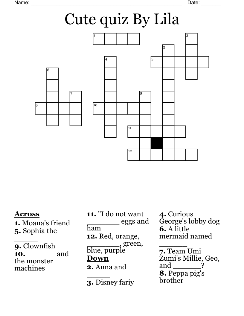 Cute Quiz By Lila Crossword WordMint