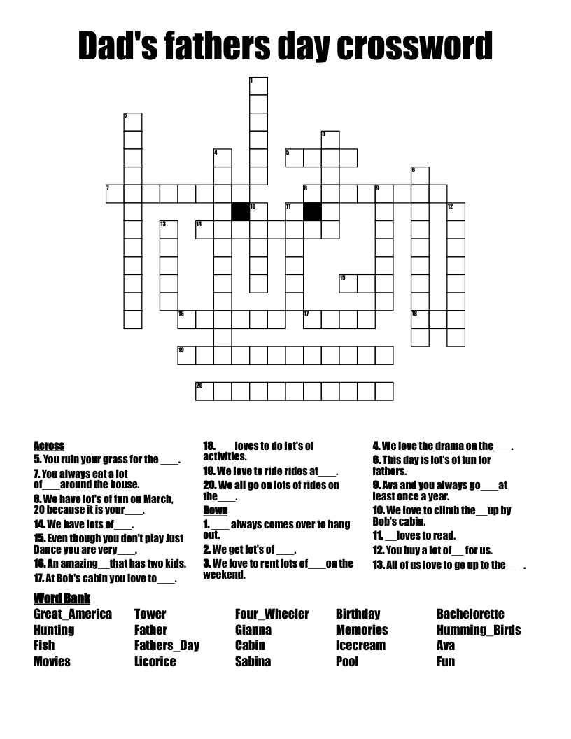 Dad s Fathers Day Crossword WordMint Dad s Fathers Day Crossword WordMint
