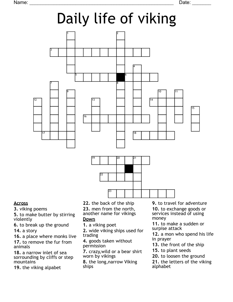 Daily Life Of Viking Crossword WordMint