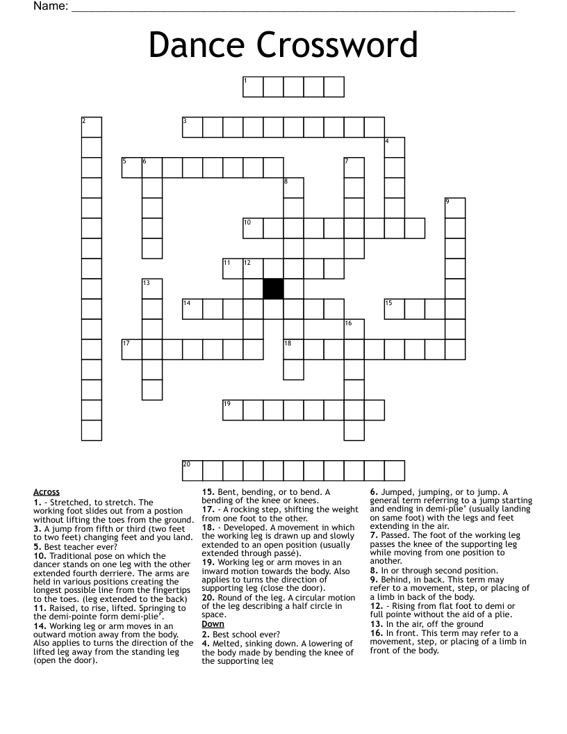 Dance Crossword WordMint