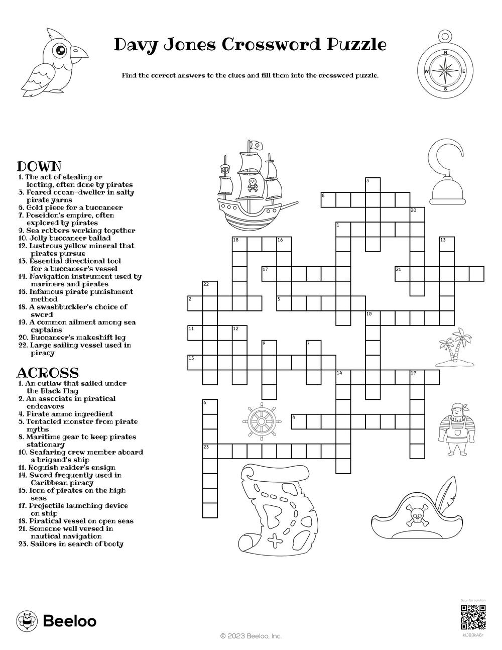 Davy Jones Crossword Puzzle Beeloo Printable Crafts And 