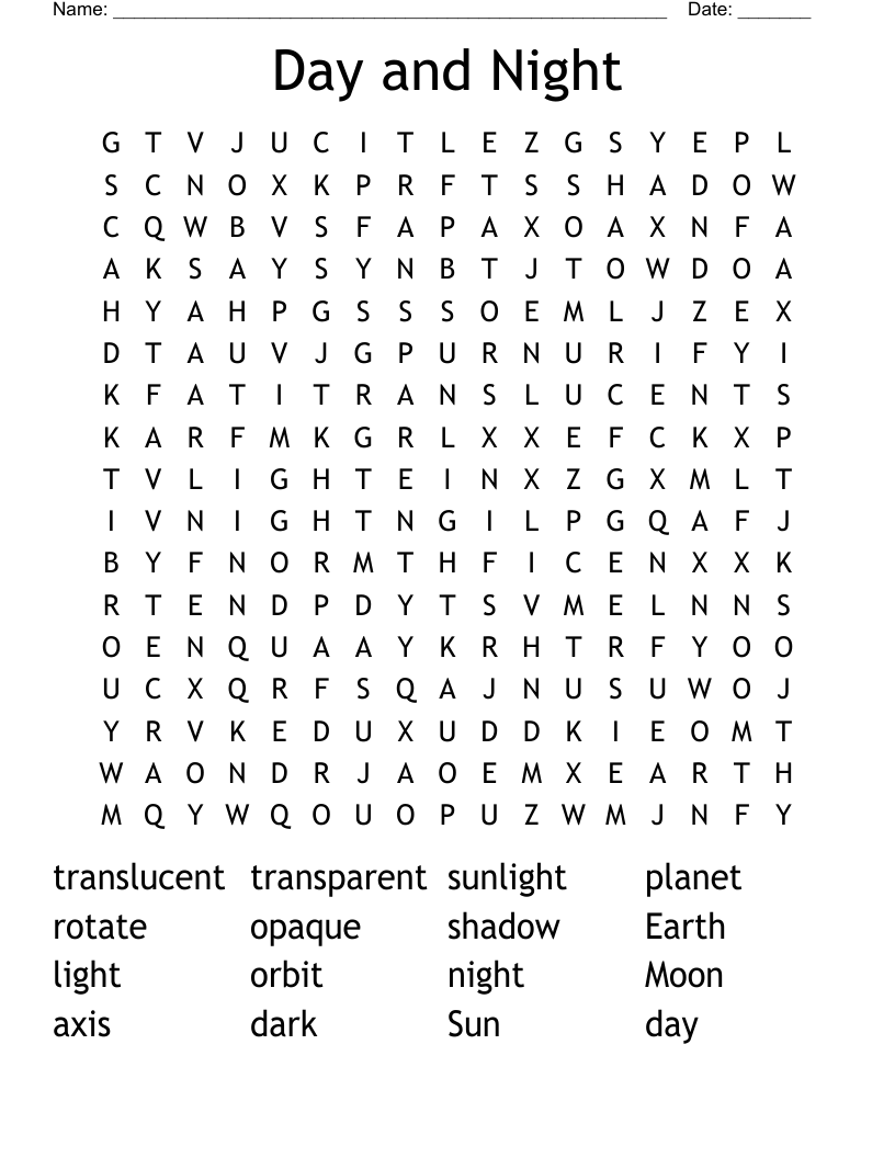 Day And Night Word Search WordMint