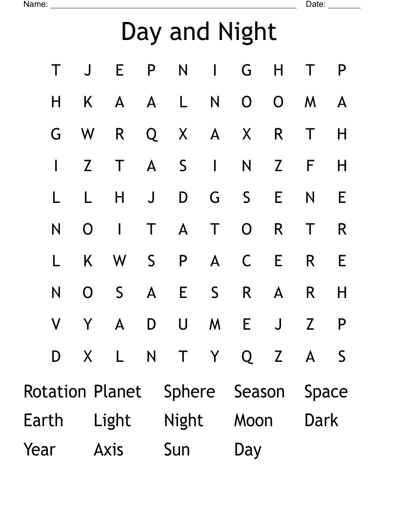 Day And Night Word Search WordMint