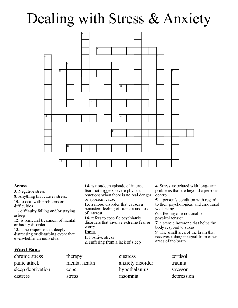 Dealing With Stress U0026 Anxiety Crossword WordMint