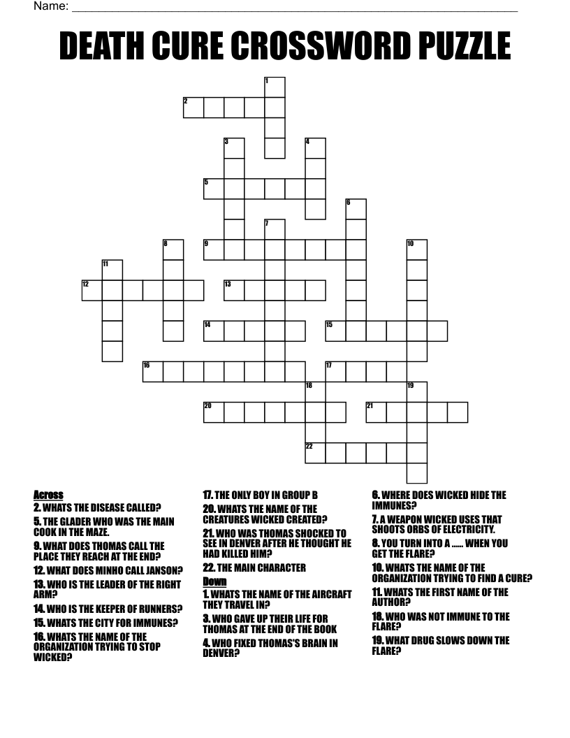 Death Cure Puzzle Crossword WordMint
