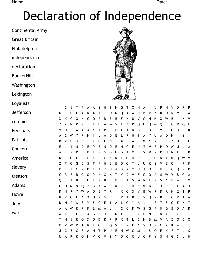 Declaration Of Independence Crossword Puzzle Declaration Of Independence Crossword Puzzle