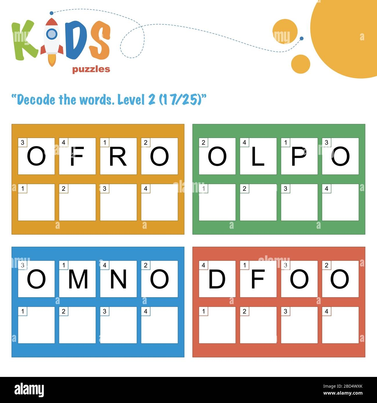 Decode The 4 letter Words Worksheet Practice For Preschool Elementary And Middle School Kids Fun Logic Puzzle Activity Sheet Stock Vector Image U0026 Art Alamy