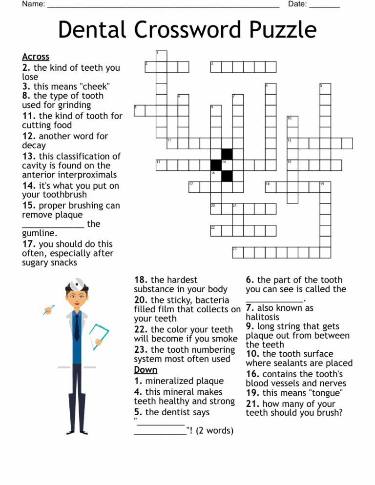 Dental Crossword Puzzle WordMint