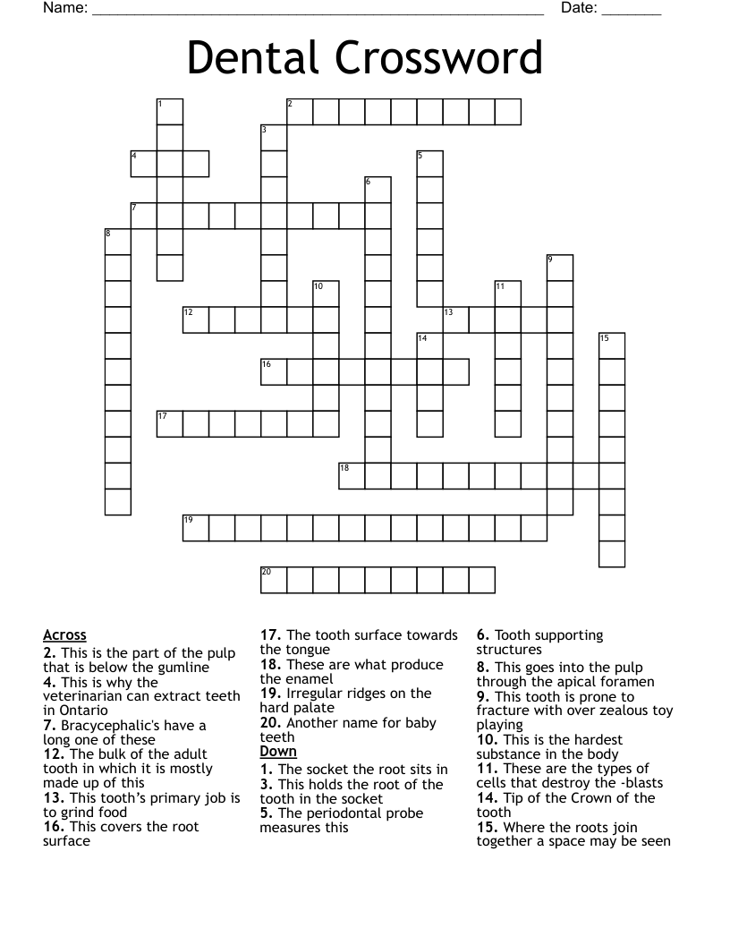 Dental Crossword WordMint