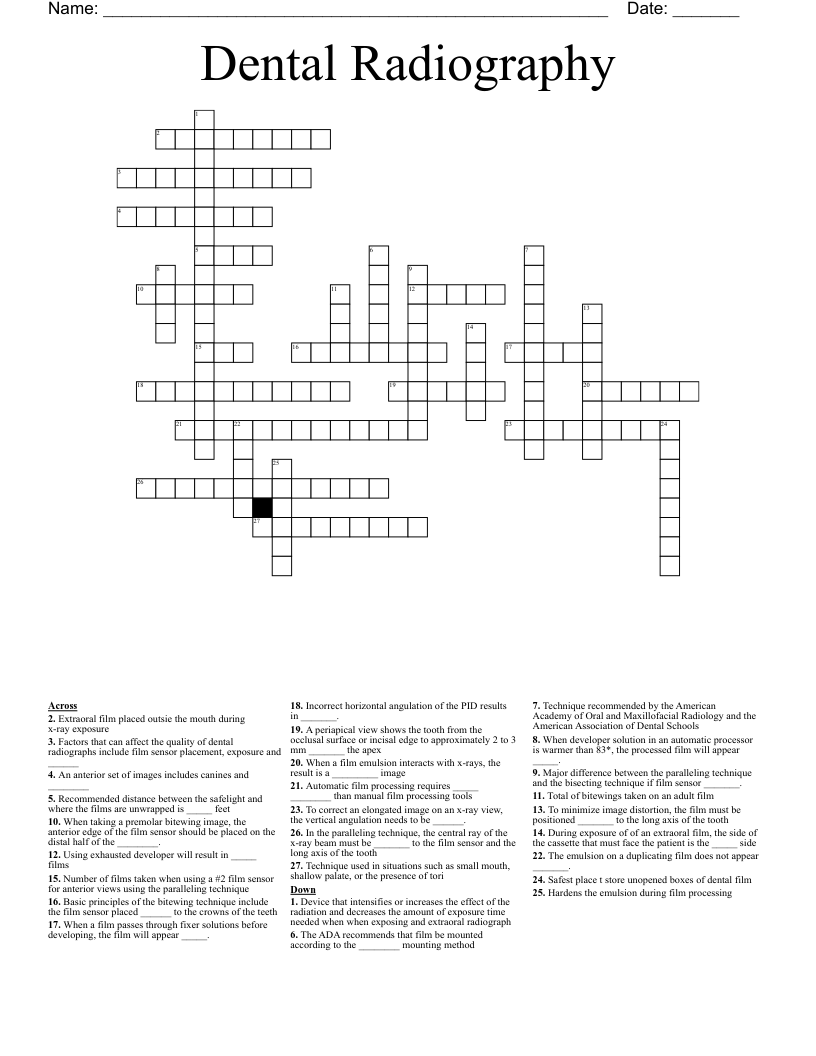 Dental Radiography Crossword WordMint