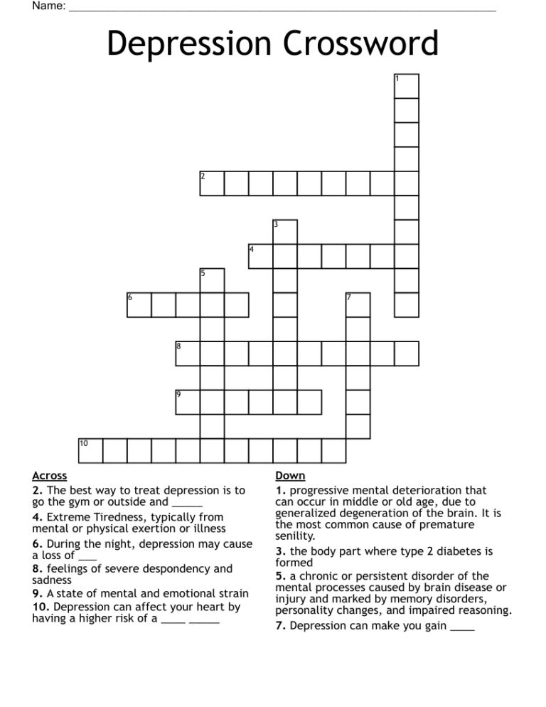Depression Crossword WordMint