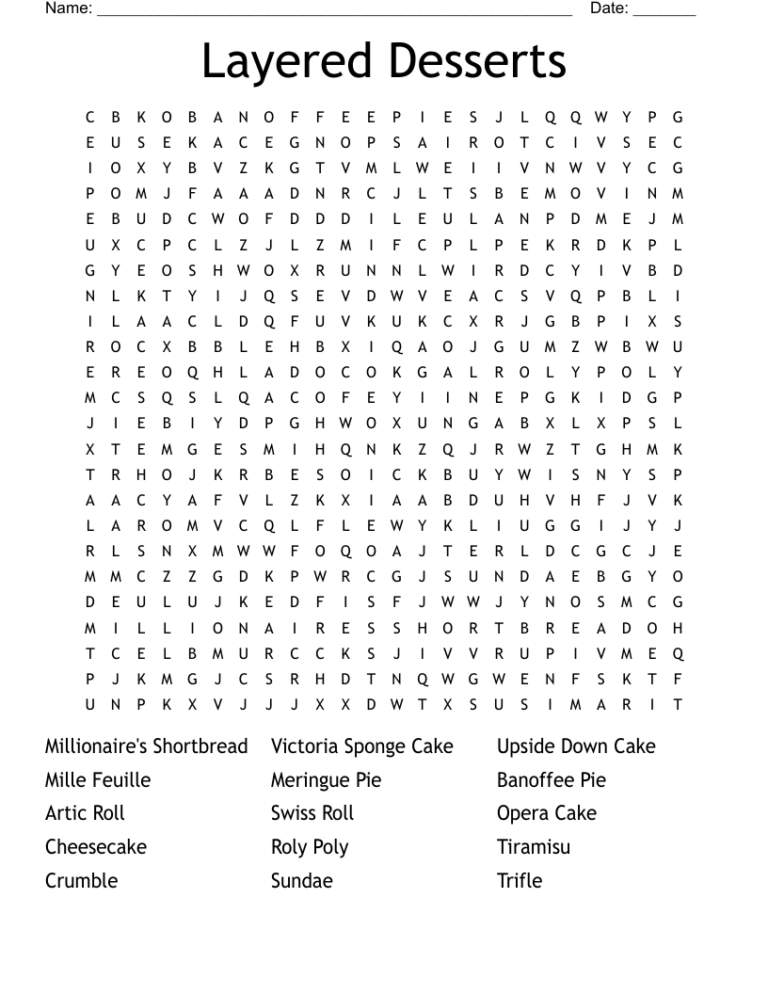 Dessert Word Search WordMint
