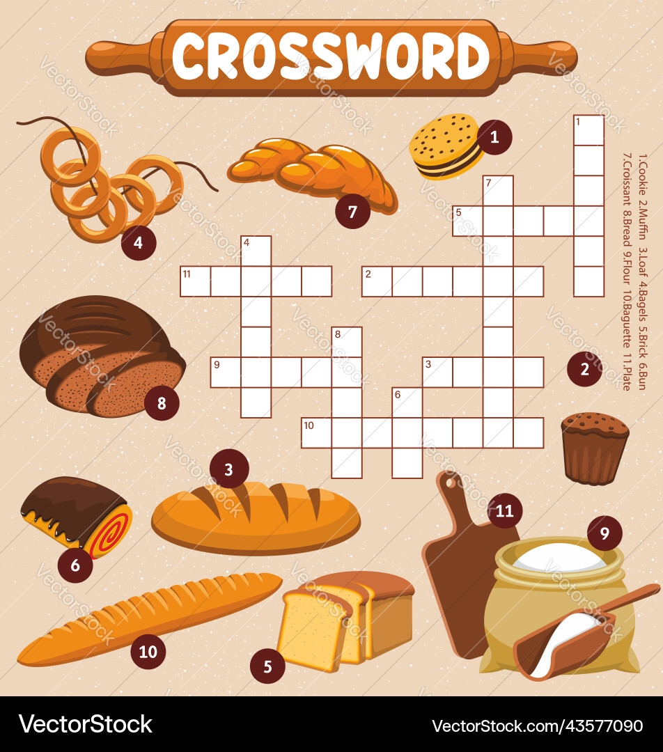 Desserts Flour And Bakery Crossword Worksheet Vector Image