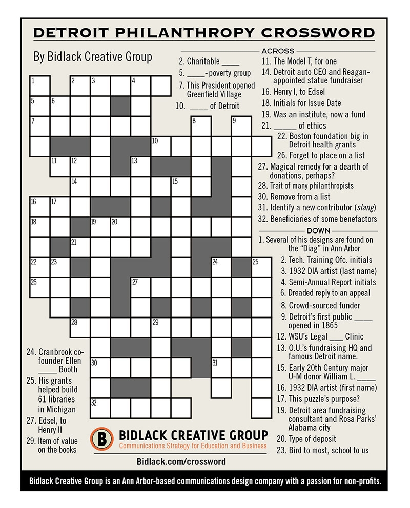 Detroit Philanthropy Crossword Answers Bidlack Creative Group