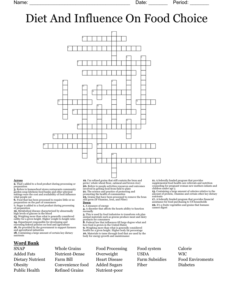 Diet And Influence On Food Choice Crossword WordMint Diet And Influence On Food Choice Crossword WordMint