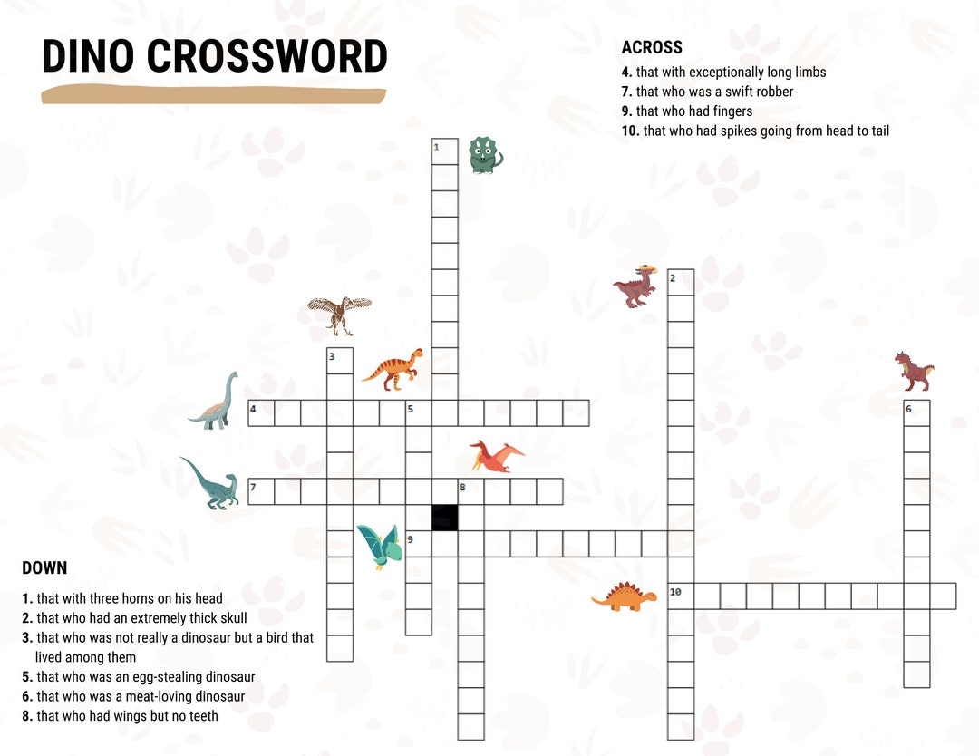 Dinosaur Crossword Puzzle Etsy