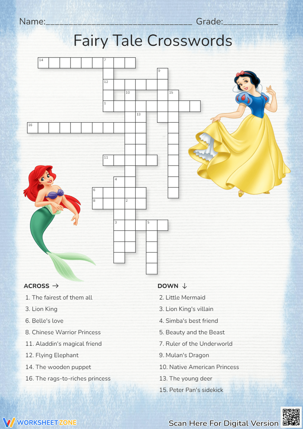 Disney Crossword Puzzles Worksheets 2025
