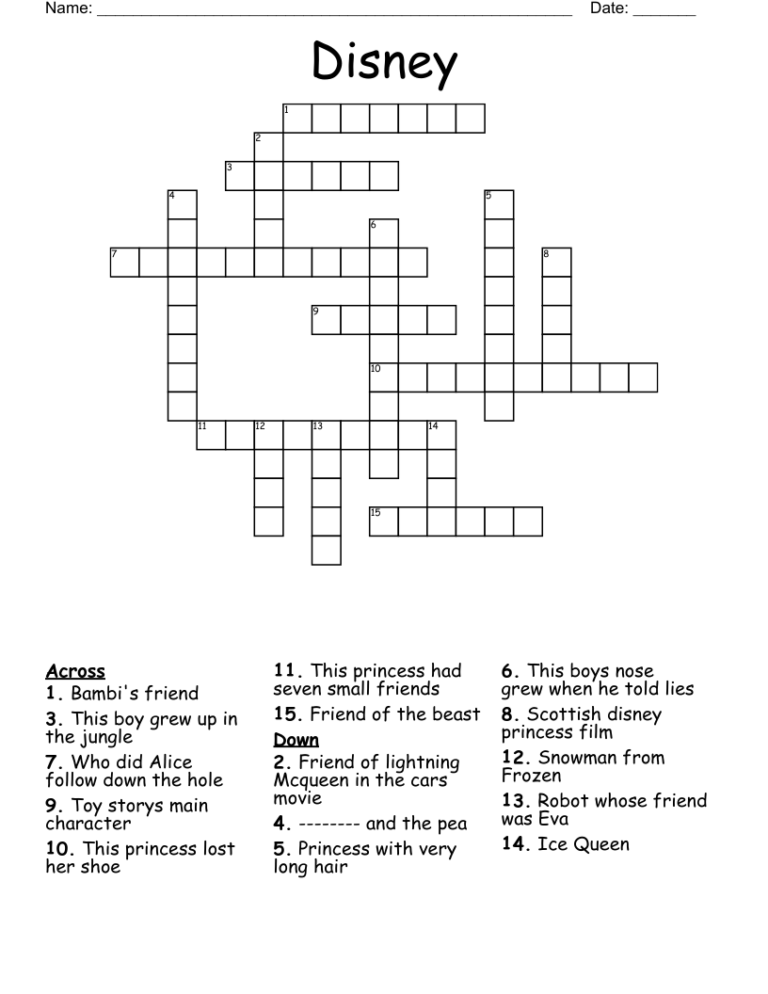 Disney Crossword WordMint