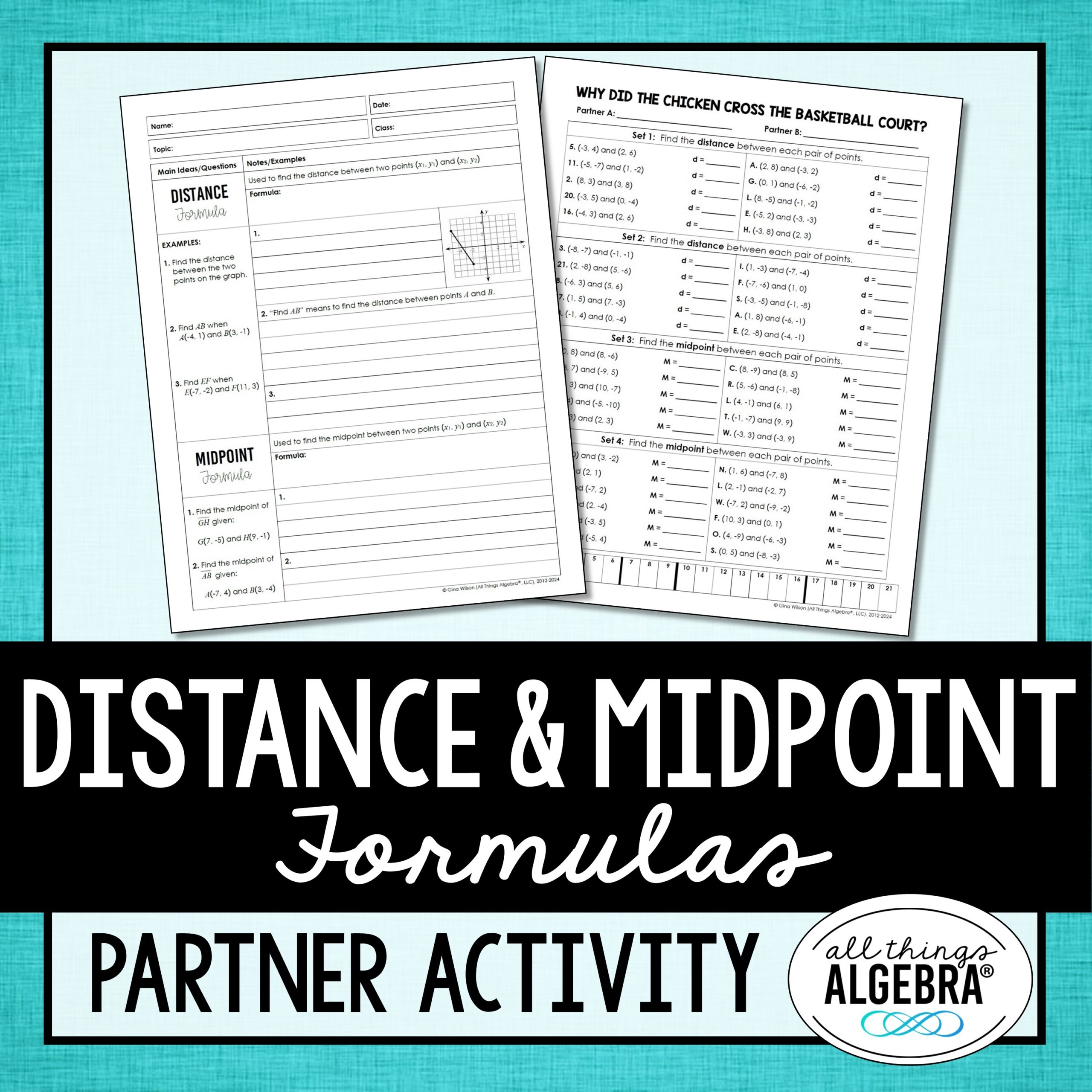 Distance Formula And Midpoint Formula Notes U0026 Riddle Activity