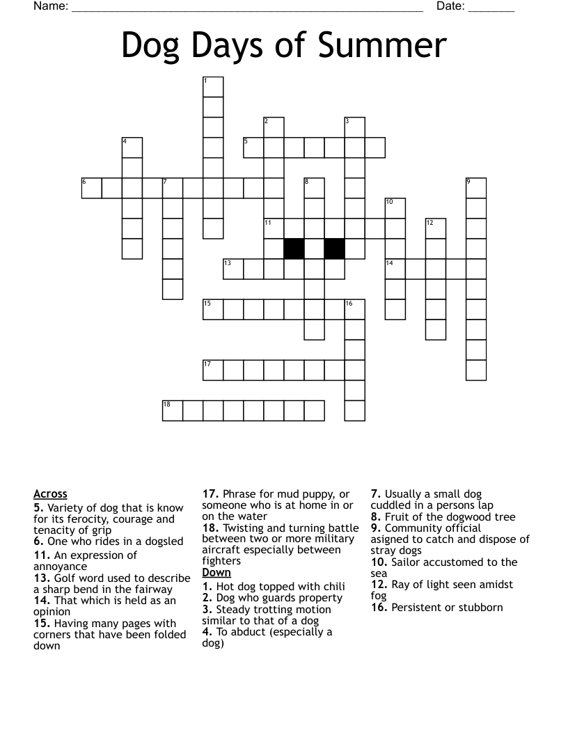 Dog Days Of Summer Crossword WordMint