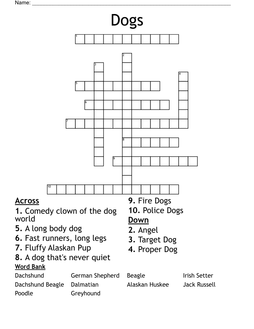Dogs Crossword WordMint Dogs Crossword WordMint