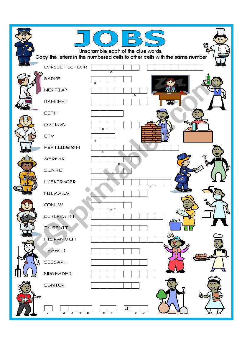 DOUBLE PUZZLE JOBS KEY ESL Worksheet By Lupiscasu