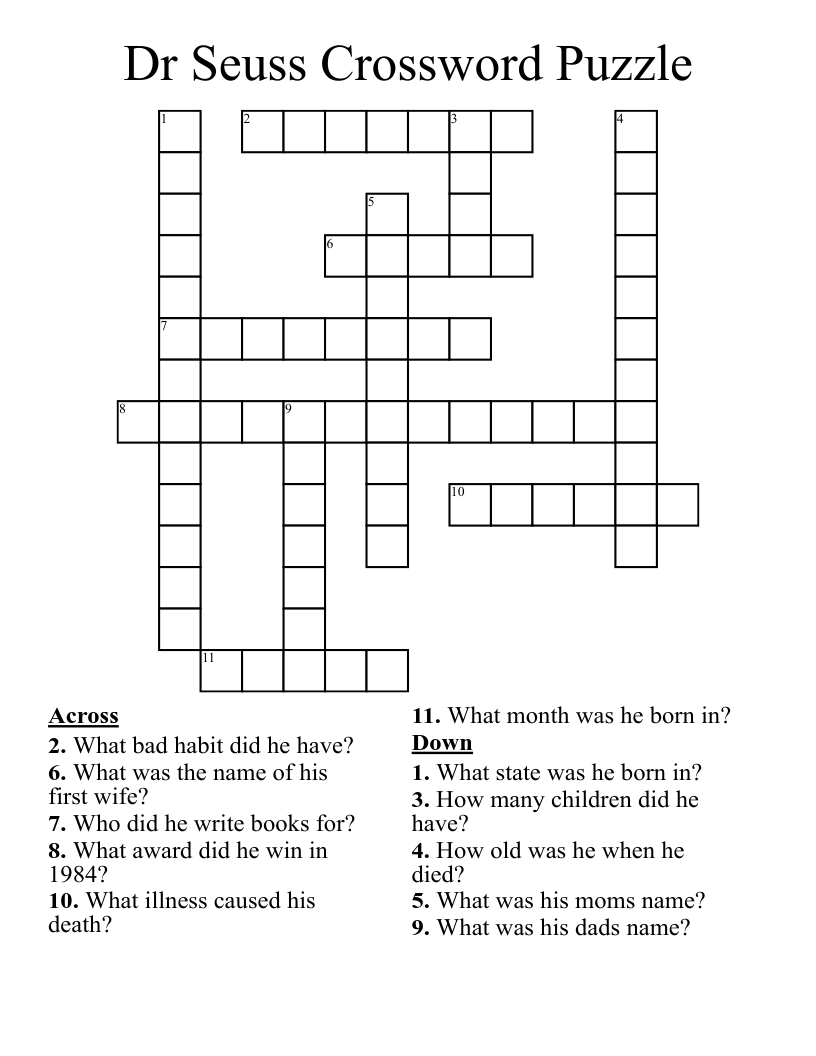 Dr Seuss Crossword Puzzle WordMint