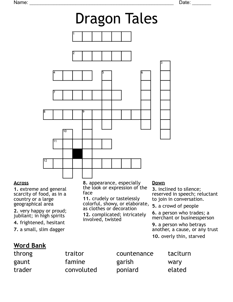 Dragon Tales Crossword WordMint