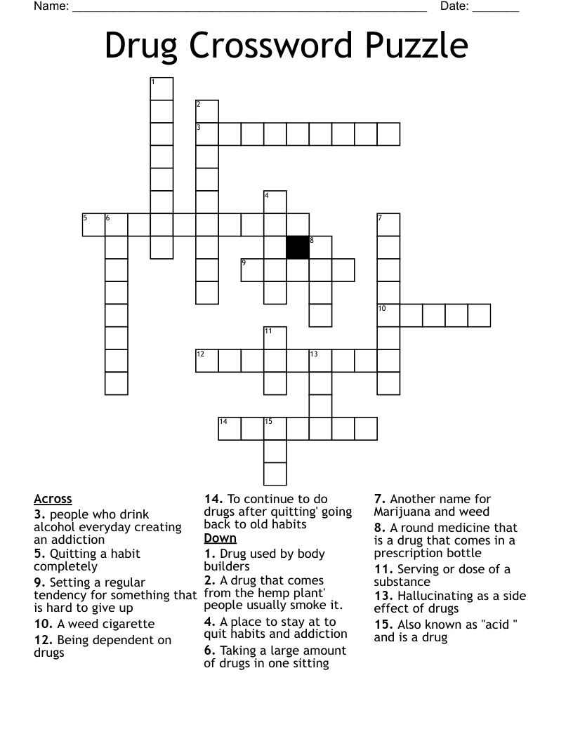 Drug Crossword Puzzle WordMint