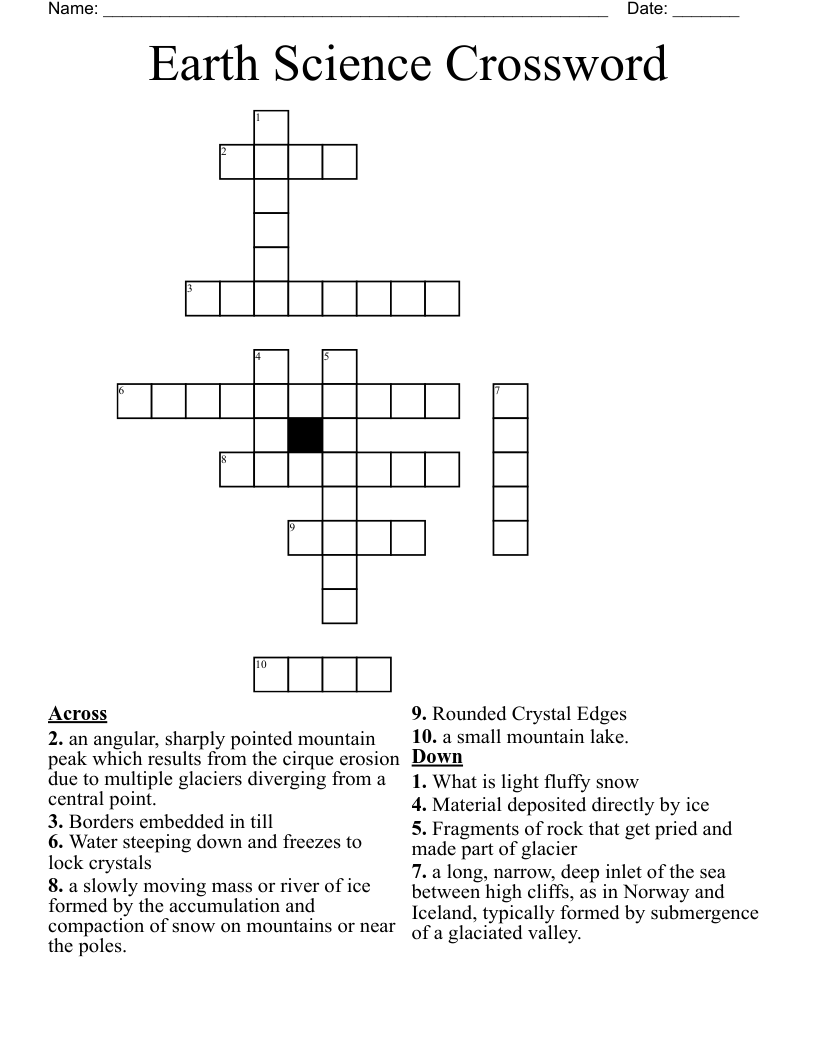 Earth Science Crossword WordMint