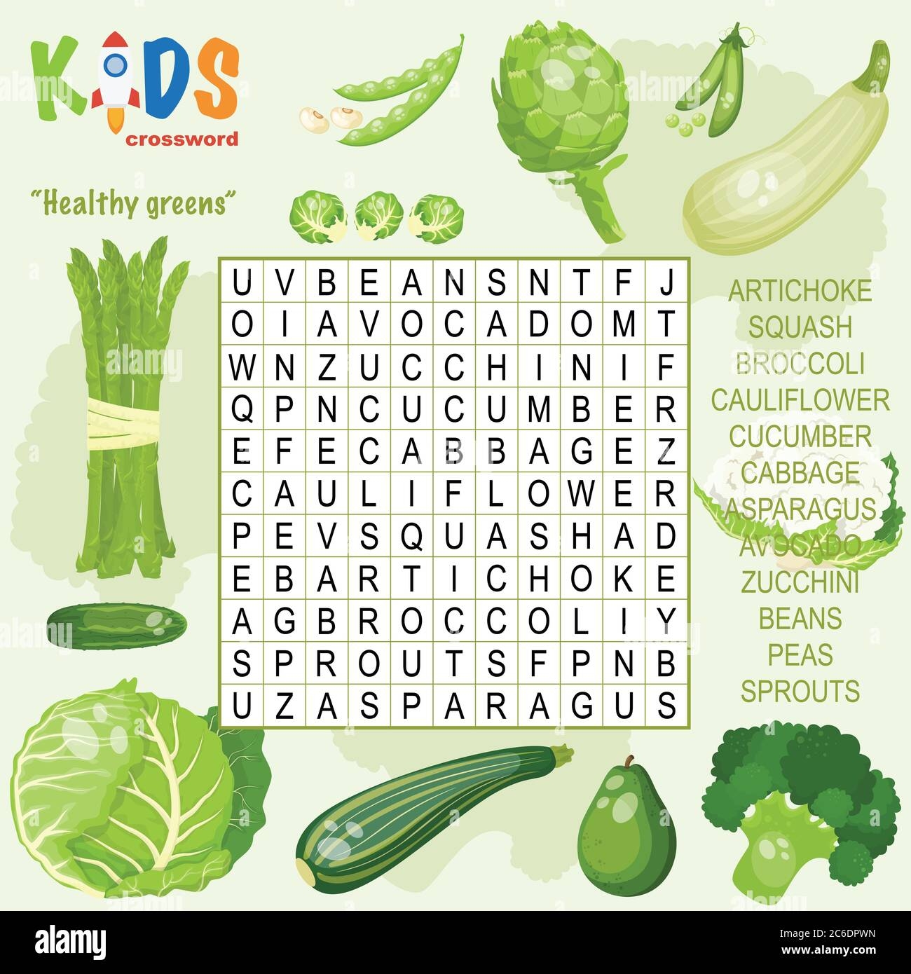 Easy Word Search Crossword Puzzle Healthy Greens For Children Easy Word Search Crossword Puzzle Healthy Greens For Children