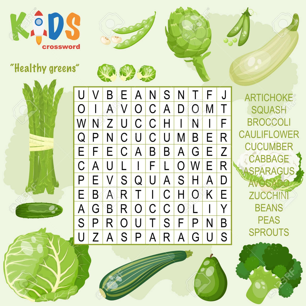 Easy Word Search Crossword Puzzle Healthy Greens For Children Easy Word Search Crossword Puzzle Healthy Greens For Children