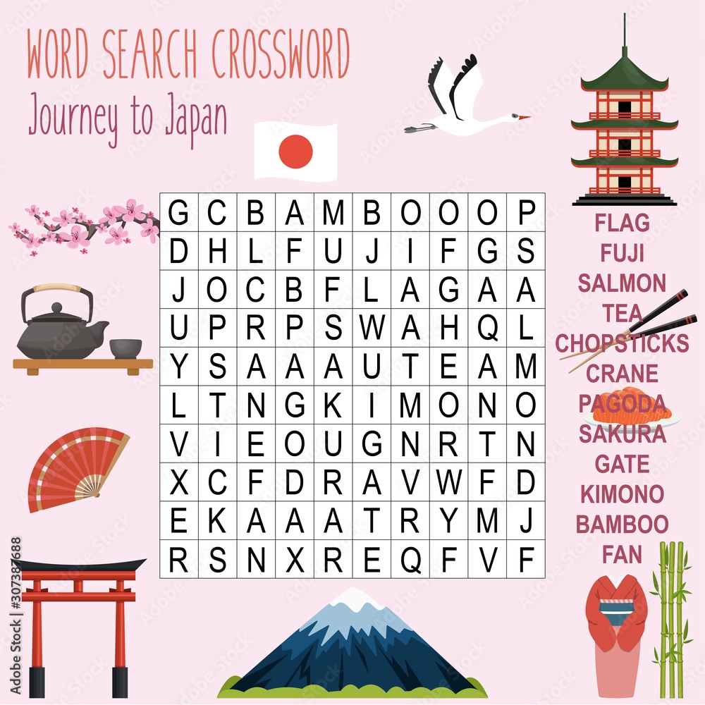 Easy Word Search Crossword Puzzle Journey To Japan For Children In Elementary And Middle School Fun Way To Practice Language Comprehension And Expand Vocabulary Includes Answers Stock Vector Adobe Stock Easy Word Search Crossword Puzzle Journey To Japan For Children In Elementary And Middle School Fun Way To Practice Language Comprehension And Expand Vocabulary Includes Answers Stock Vector Adobe Stock