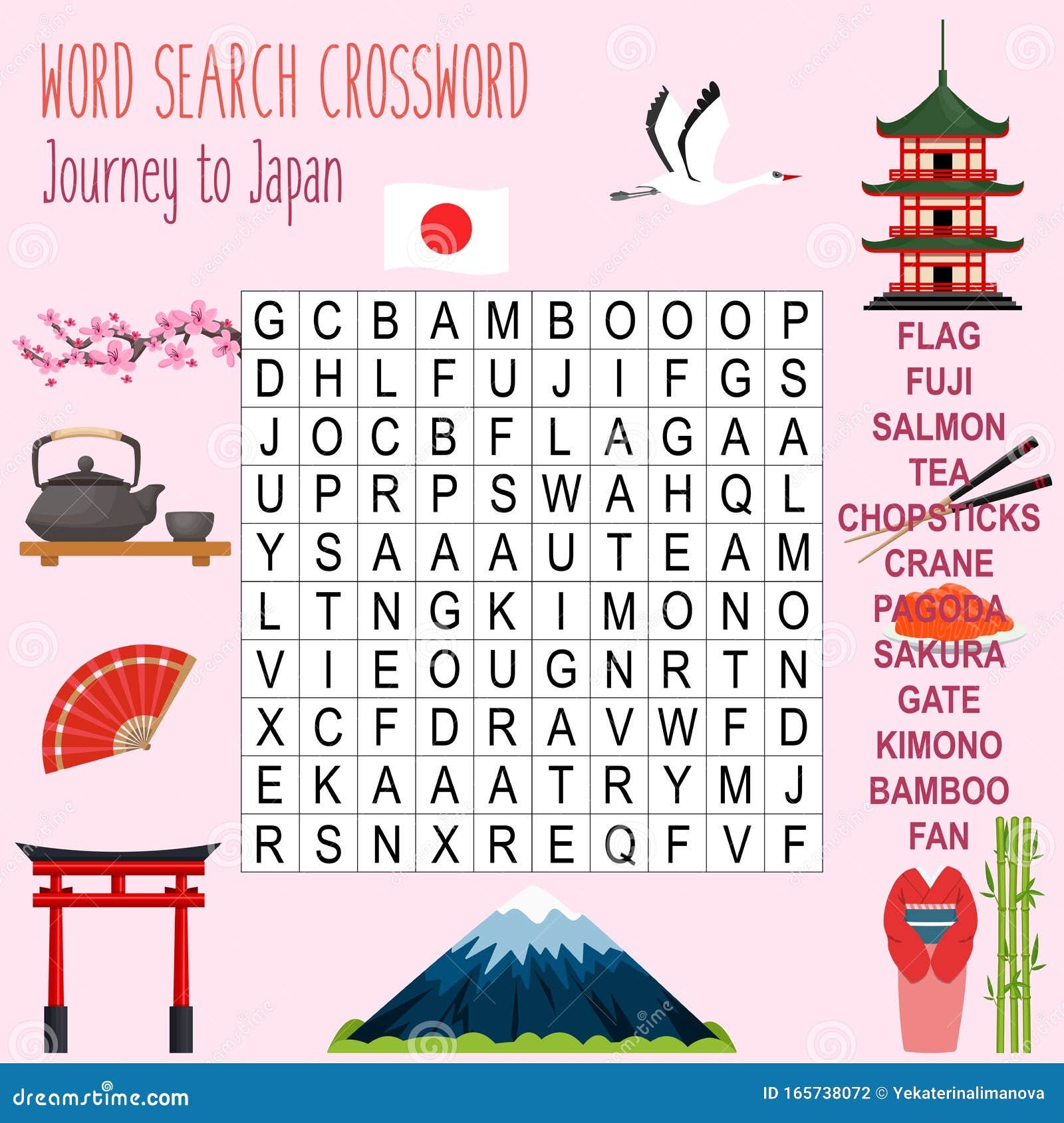 Easy Word Search Crossword Puzzle Journey To Japan Stock Vector Illustration Of Challenge Pagoda 165738072