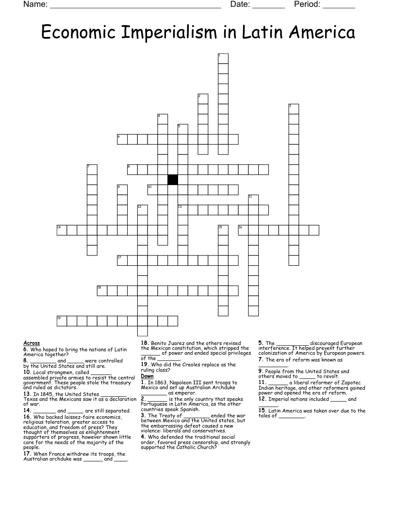 Economic Imperialism In Latin America Crossword WordMint