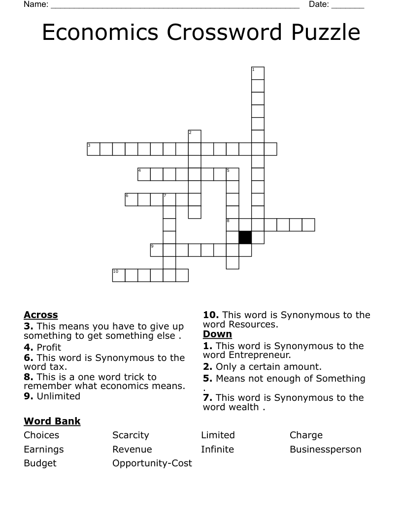 Economics Crossword Puzzle WordMint