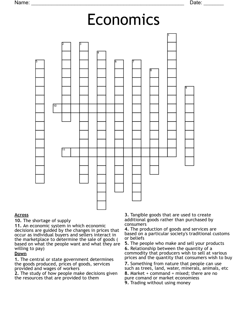 Economics Crossword WordMint