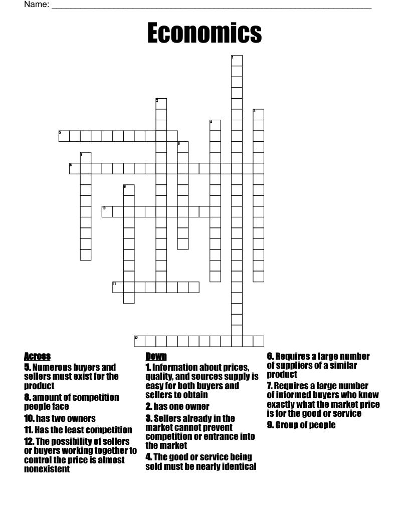 Economic Crossword Puzzle