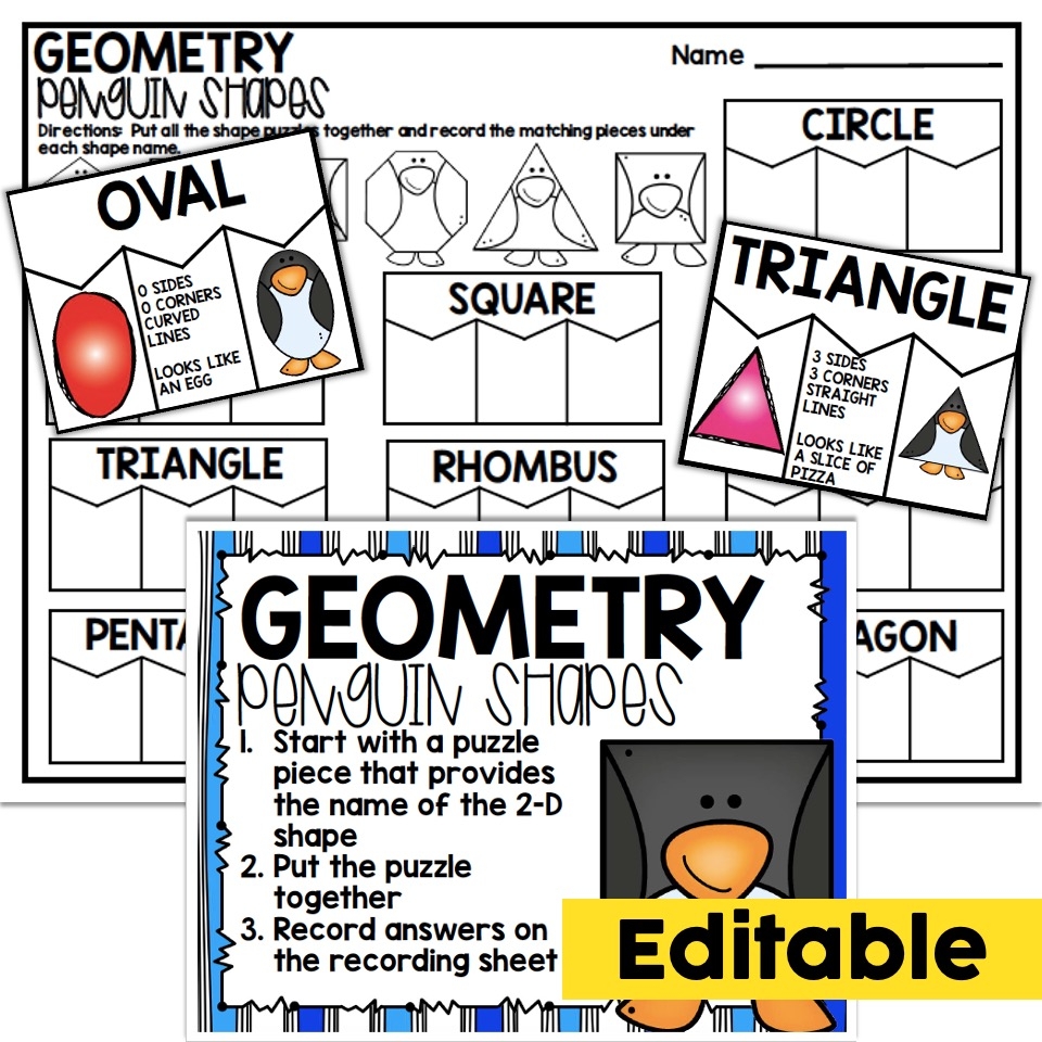 Editable 2nd Grade January Math Center Geometry Penguin Shapes Editable 2nd Grade January Math Center Geometry Penguin Shapes