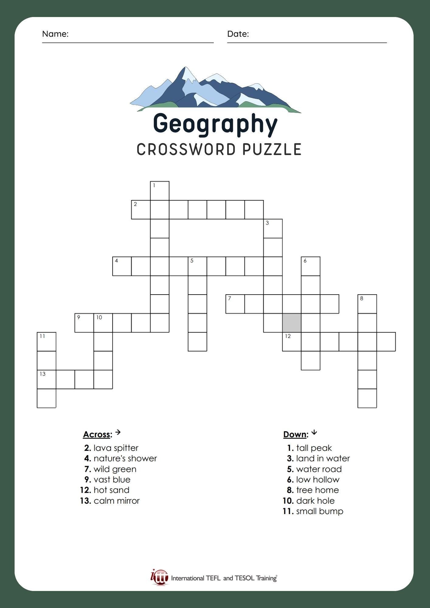 EFL Geography Vocabulary Crossword Puzzle ITTT EFL Geography Vocabulary Crossword Puzzle ITTT