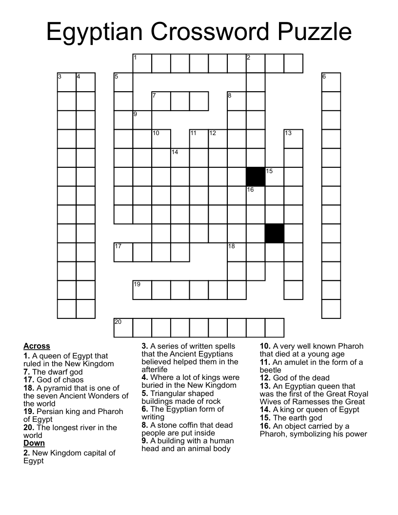 Egyptian Crossword Puzzle WordMint