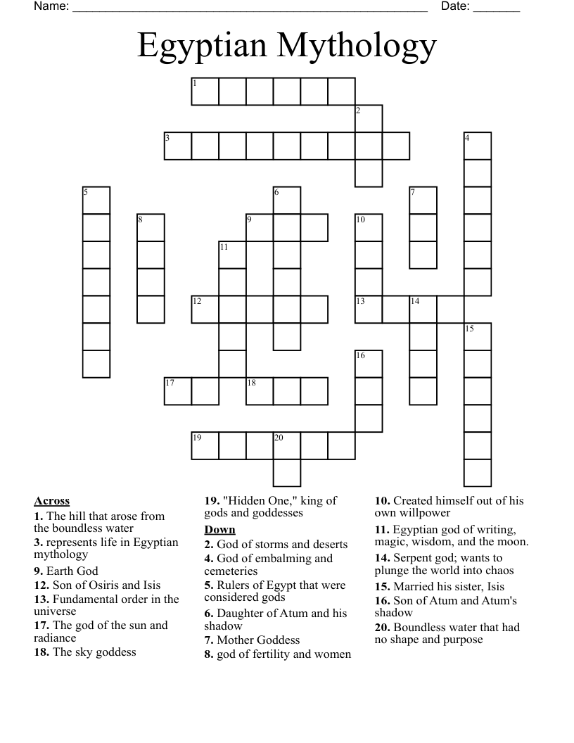 Egyptian Mythology Crossword WordMint