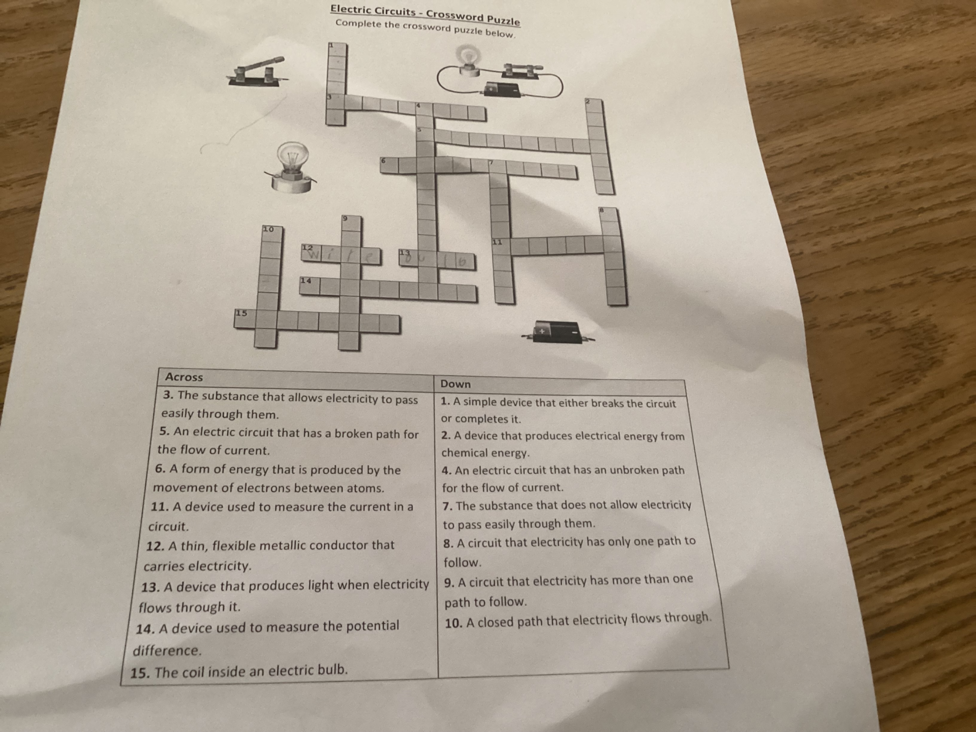 Electric Circuits Crossword PuzzleComplete StudyX