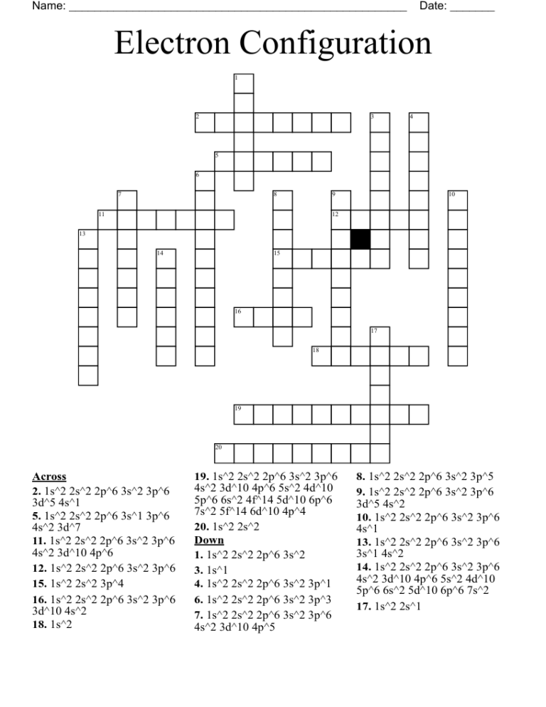 Electron Configuration Crossword WordMint